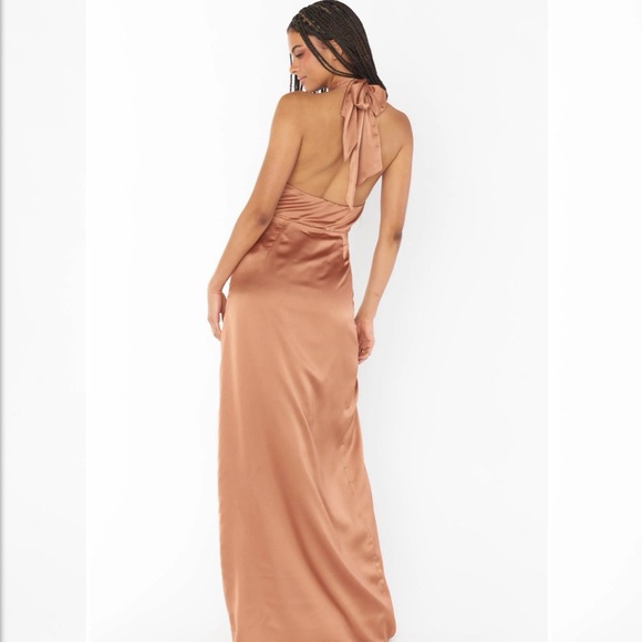 Show Me Your Mumu Adele Halter Maxi Dress Womens Large Copper Brown Luxe Satin - Picture 10 of 16